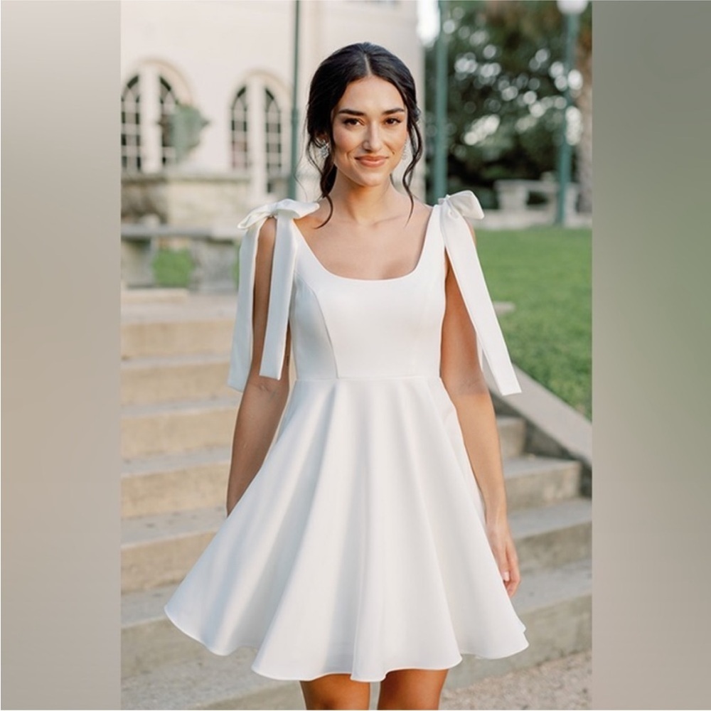 Revelry Millie Crepe Mini Dress White Bow Straps Size 4